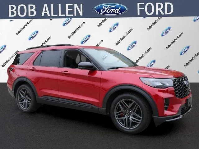 2026 Ford Explorer ST in Red Metallic — front three-quarter view