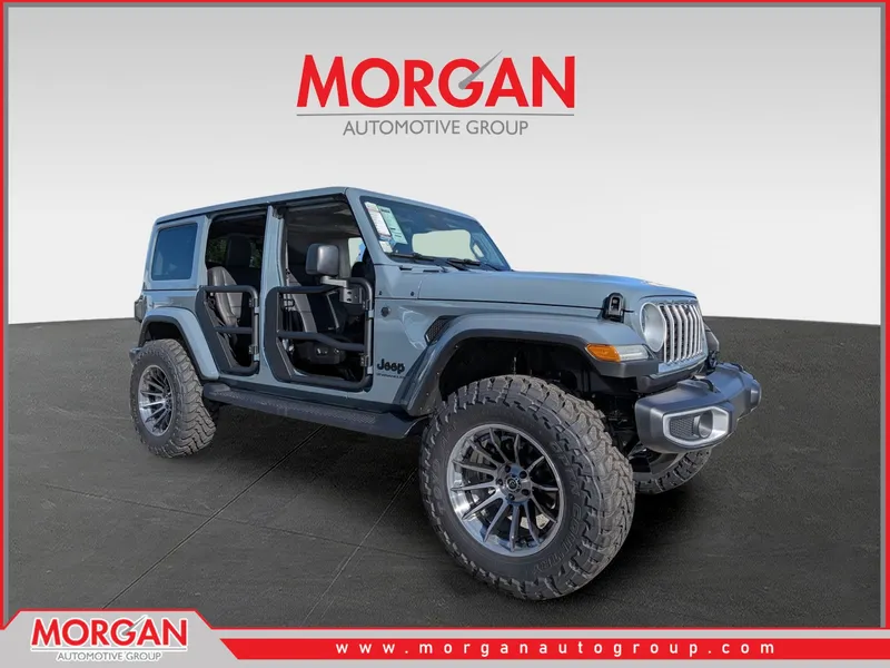 2026 Jeep Wrangler Sahara in Gray — front three-quarter view
