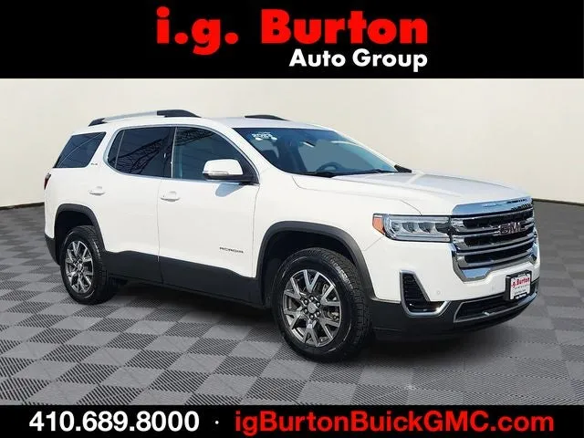 2023 GMC Acadia SLE in Summit White — front three-quarter view