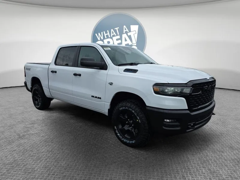 2026 RAM 1500 Warlock in Bright White Clearcoat — front three-quarter view