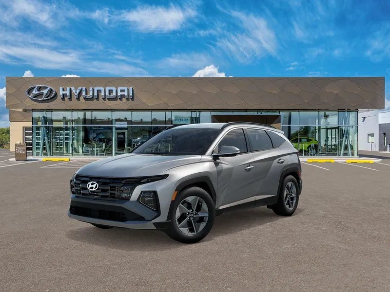 2026 Hyundai Tucson SEL in Shimmering Silver — front three-quarter view