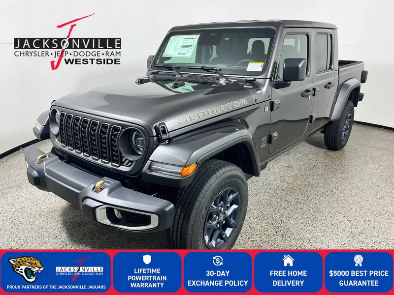 2026 Jeep Gladiator 85th Anniversary Edition in Granite Crystal Metallic Clear-Coat Exterior Paint — front three-quarter view