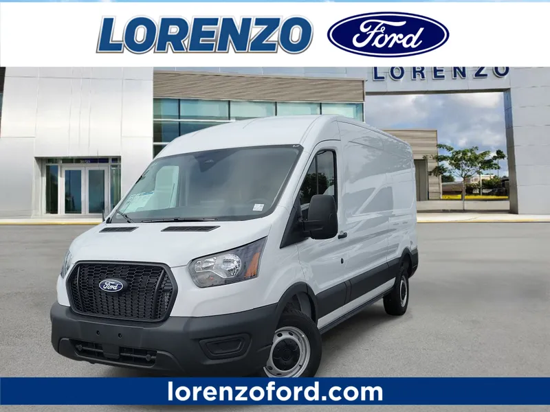 2026 Ford Transit Cargo Van MR in Oxford White — front three-quarter view