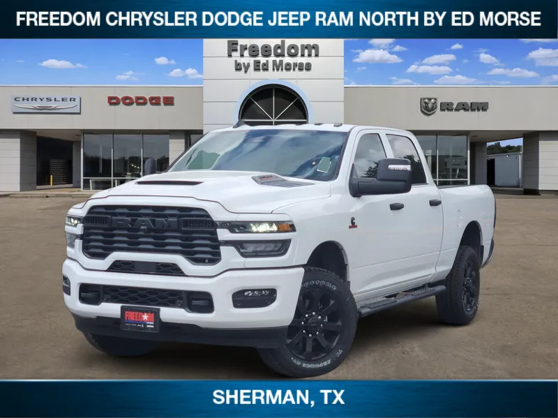 2026 RAM Ram 2500 RAM 2500 BLACK EXPRESS CREW CAB 4X4 6'4' BOX in Bright White Clear-Coat Exterior Paint — front three-quarter view