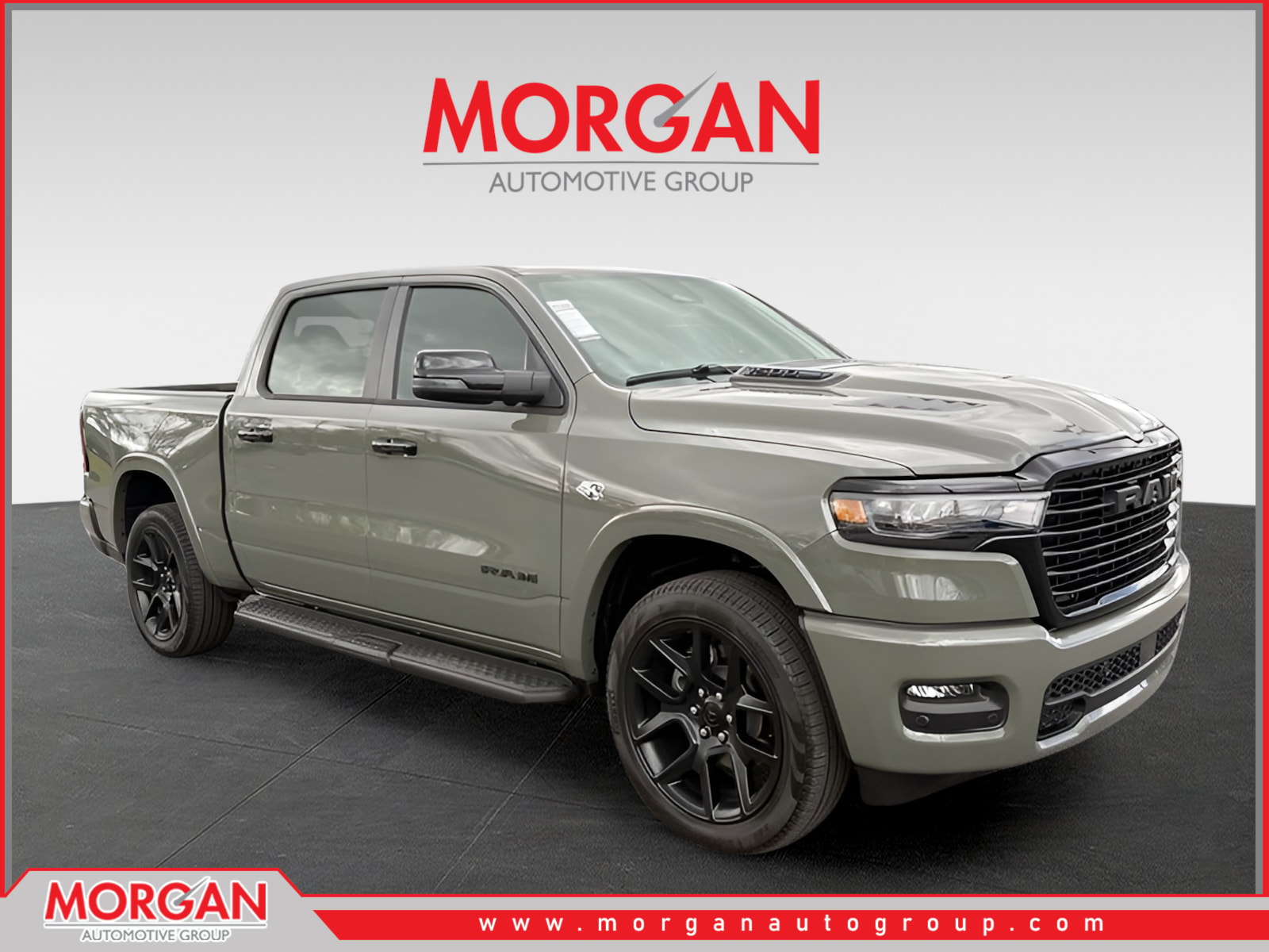2026 Ram 1500 Laramie in Green — front three-quarter view
