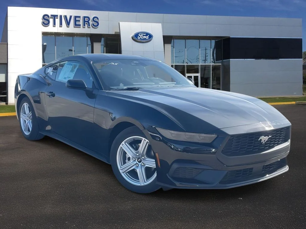 2026 Ford Mustang EcoBoost in Shadow Black — front three-quarter view
