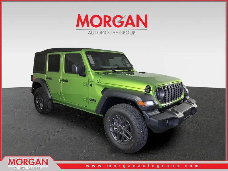 2026 Jeep Wrangler Sport S in Green — front three-quarter view