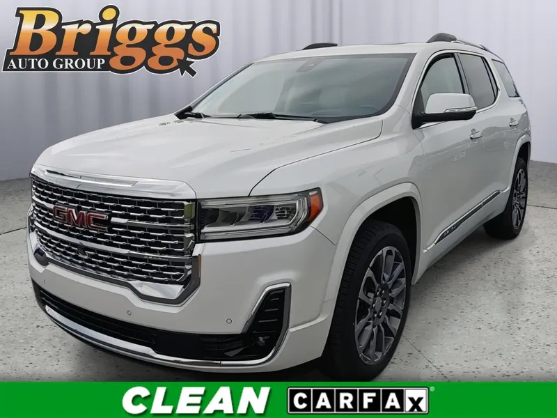2022 GMC Acadia Denali in White Frost Tricoat — front three-quarter view