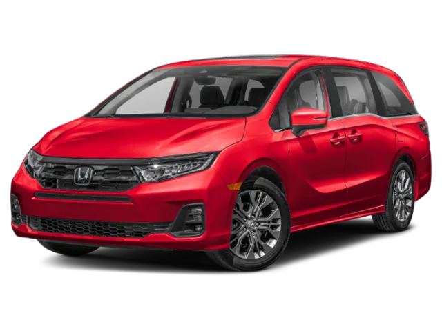 2026 Honda Odyssey Touring in Red — front three-quarter view