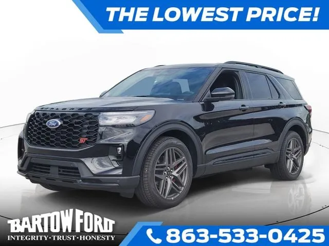 2026 Ford Explorer ST in Black Metallic — front three-quarter view