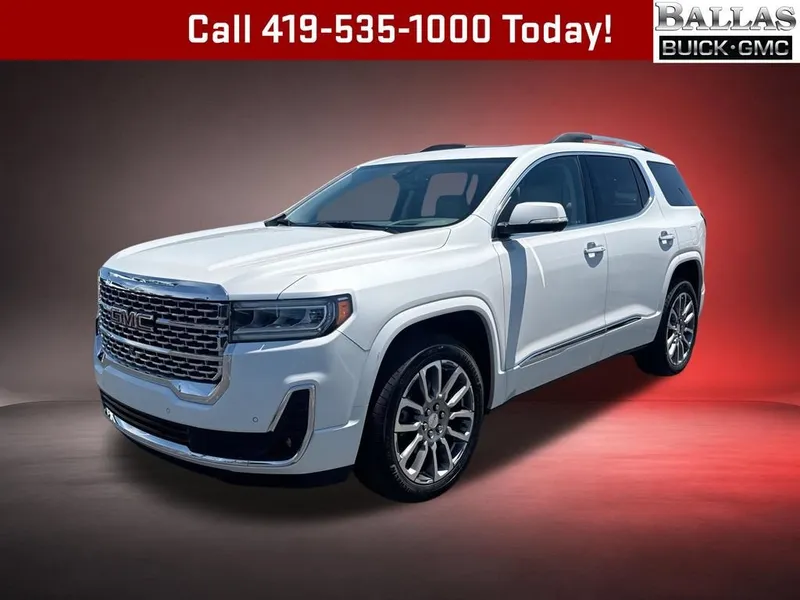 2023 GMC Acadia Denali in White Frost Tricoat — front three-quarter view