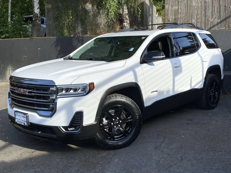 2021 GMC Acadia AT4 in Summit White — front three-quarter view