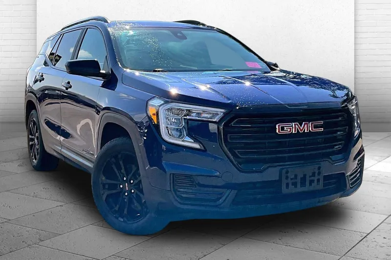 2022 GMC Terrain SLE in Marine Metallic — front three-quarter view