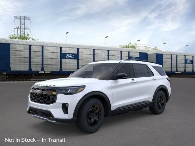 2026 Ford Explorer Tremor in Star White Metallic Tri-Coat — front three-quarter view