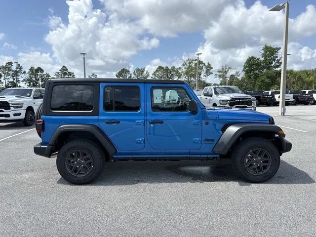 2026 Jeep Wrangler Sport S in Hydro Blue Pearlcoat — front three-quarter view