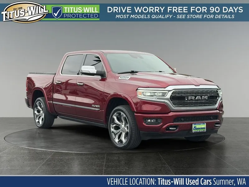2020 RAM 1500 Limited in Red — front three-quarter view