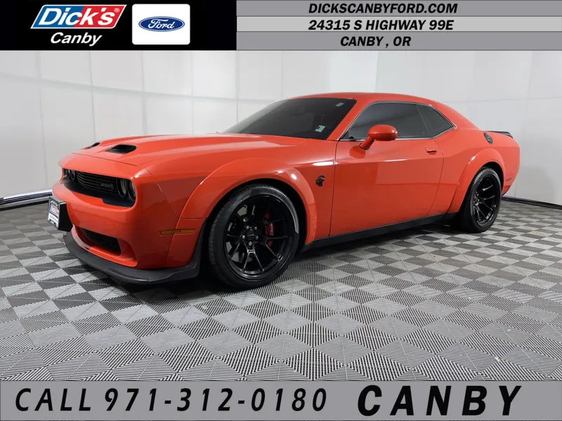 2022 Dodge Challenger SRT Hellcat Redeye Widebody in Go Mango — front three-quarter view