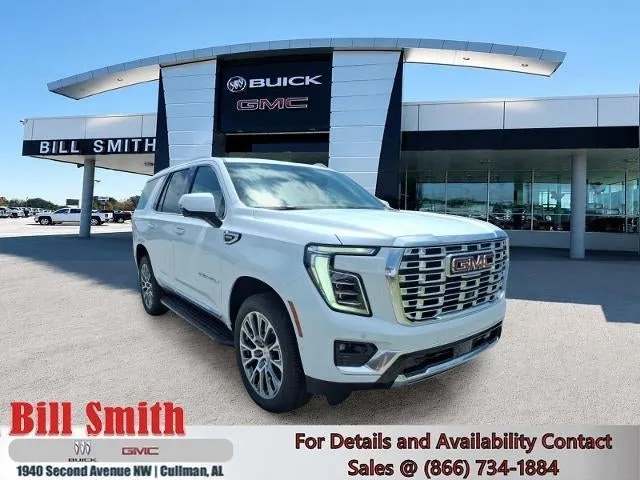 2026 GMC Yukon Denali in Glacier White Tricoat — front three-quarter view