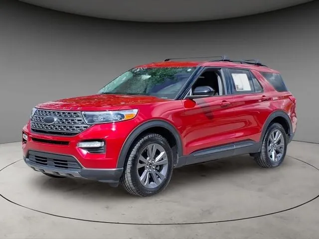 2023 Ford Explorer XLT in Red Metallic — front three-quarter view