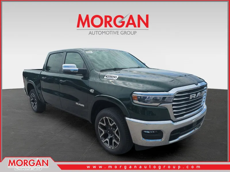 2026 Ram 1500 Laramie in Green — front three-quarter view