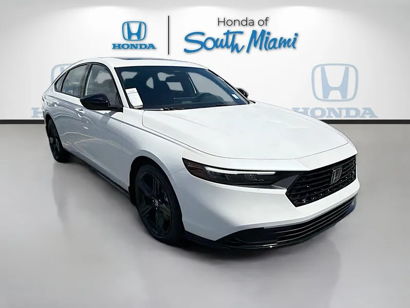 2026 Honda Accord Hybrid Sport-L in Platinum White Pearl — front three-quarter view