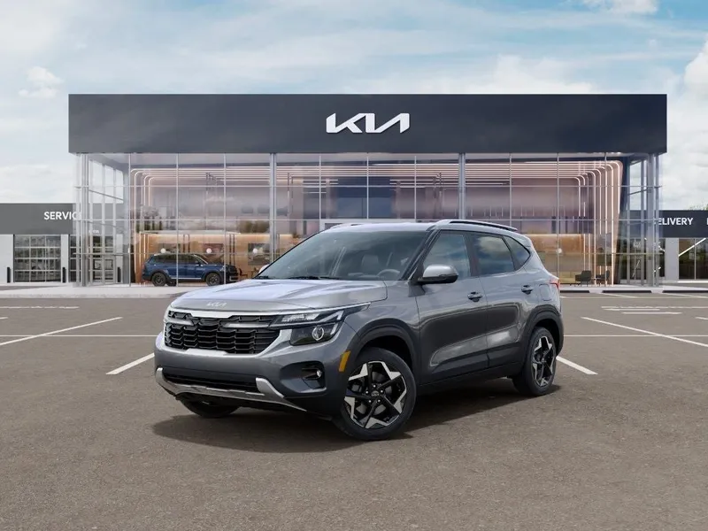 2026 Kia Seltos S in Steel Gray — front three-quarter view