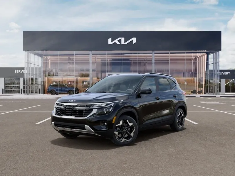 2026 Kia Seltos S in Fusion Black — front three-quarter view