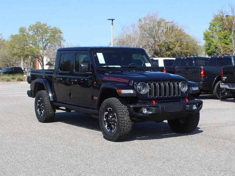 2026 Jeep Gladiator Rubicon X in Black Clear-Coat Exterior Paint — front three-quarter view