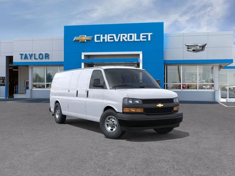 2025 Chevrolet Express Cargo WT in Summit White — front three-quarter view