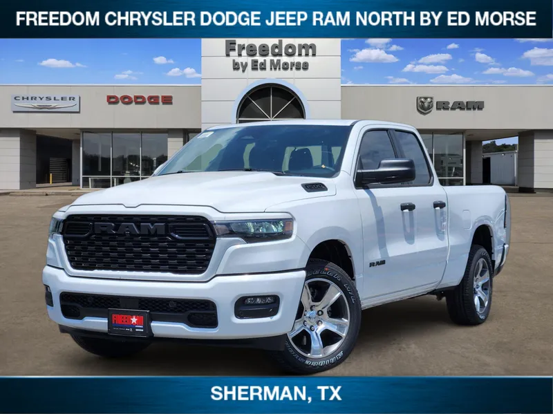 2026 RAM Ram 1500 RAM 1500 EXPRESS QUAD CAB 4X2 6'4' BOX in Bright White Clear-Coat Exterior Paint — front three-quarter view