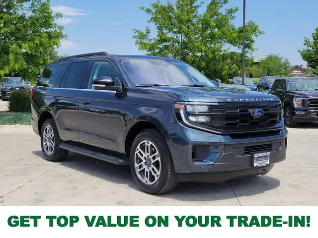 2025 Ford Expedition Active in Blue Metallic — front three-quarter view