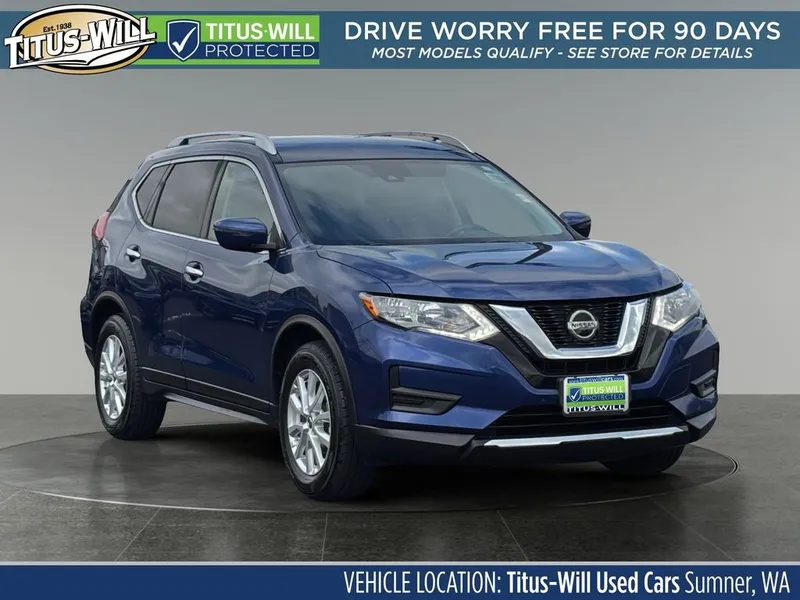2020 Nissan Rogue SV in Caspian Blue Metallic — front three-quarter view