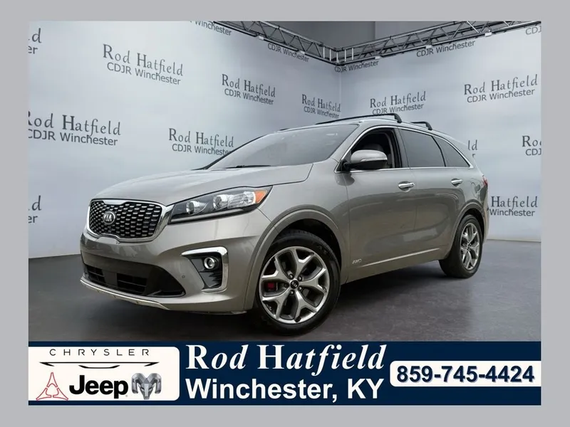 2019 Kia Sorento 3.3L SX in Titanium Silver — front three-quarter view