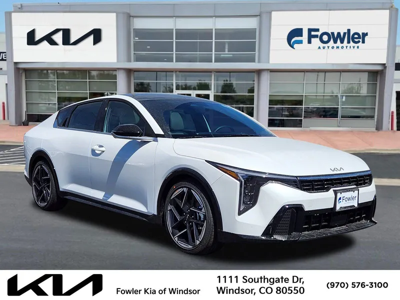 2026 Kia K4 GT-Line in Snow White Pearl — front three-quarter view
