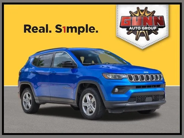 2024 Jeep Compass Latitude in Hydro Blue Pearlcoat — front three-quarter view