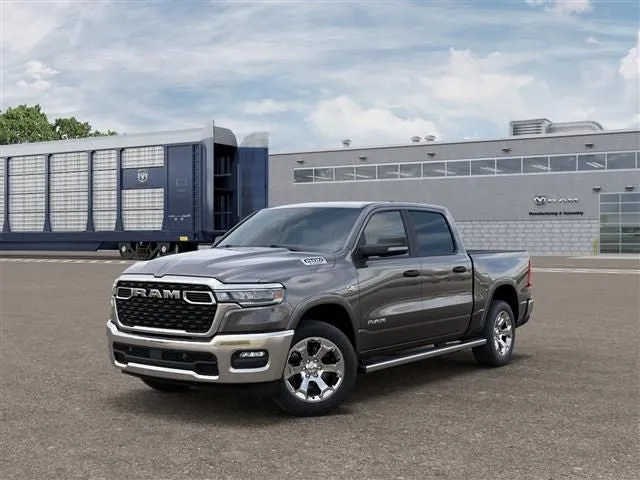 2026 RAM Ram 1500 RAM 1500 BIG HORN CREW CAB 4X4 5'7' BOX in Granite Crystal Metallic Clear-Coat Exterior Paint — front three-quarter view