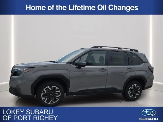2026 Subaru Forester Premium in River Rock Pearl — front three-quarter view