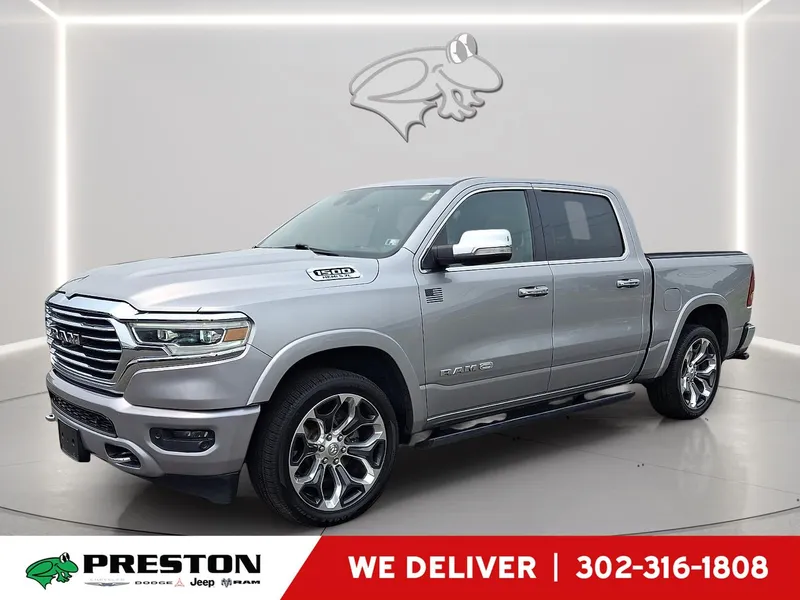 2020 RAM 1500 Longhorn in Billet Silver Metallic Clearcoat — front three-quarter view