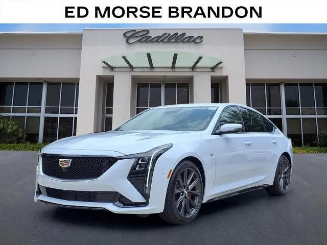 2026 Cadillac CT5 Sport in Vibrant White Tricoat — front three-quarter view