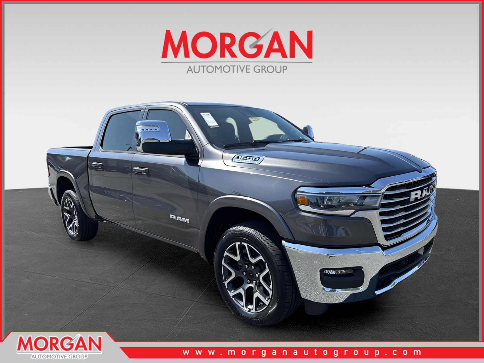 2026 Ram 1500 Laramie in Gray — front three-quarter view
