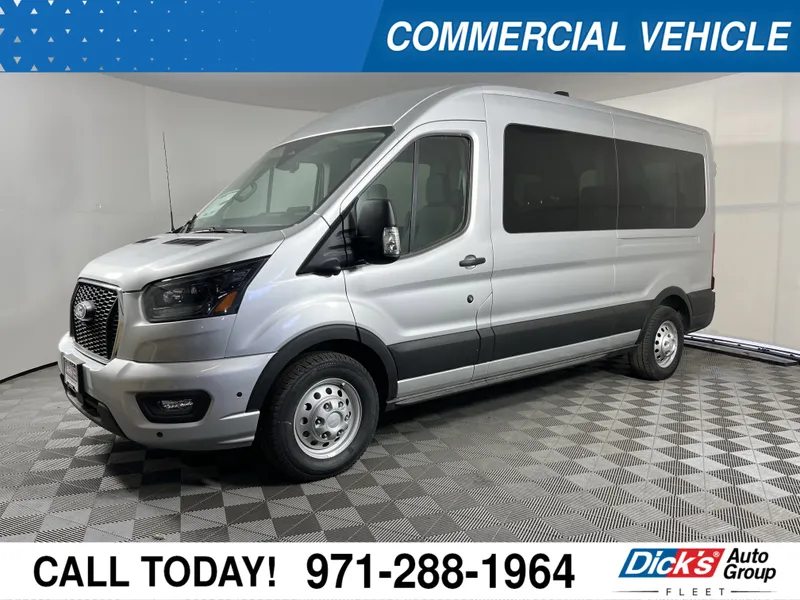 2026 Ford Transit Passenger Wagon T-350 148 Med Roof XLT AWD 15 Seats in Ingot Silver Metallic — front three-quarter view