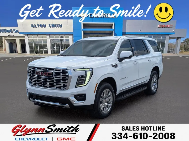 2026 GMC Yukon Denali in Summit White — front three-quarter view