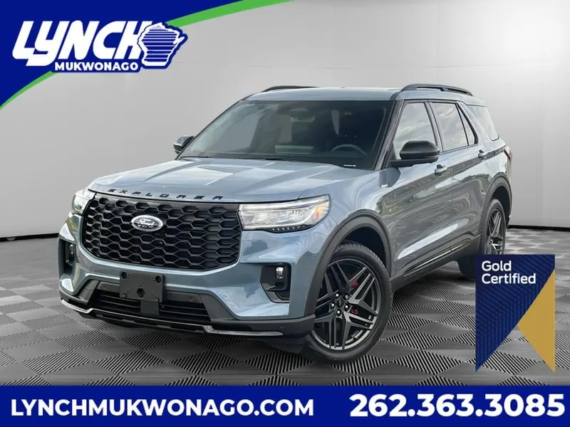 2025 Ford Explorer ST-Line in Vapor Blue Metallic — front three-quarter view