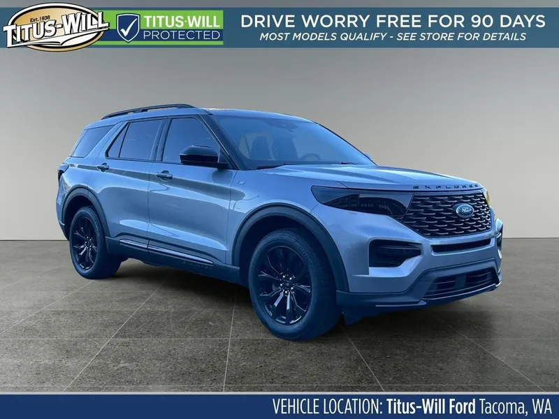 2023 Ford Explorer ST-Line in Iconic Silver Metallic — front three-quarter view