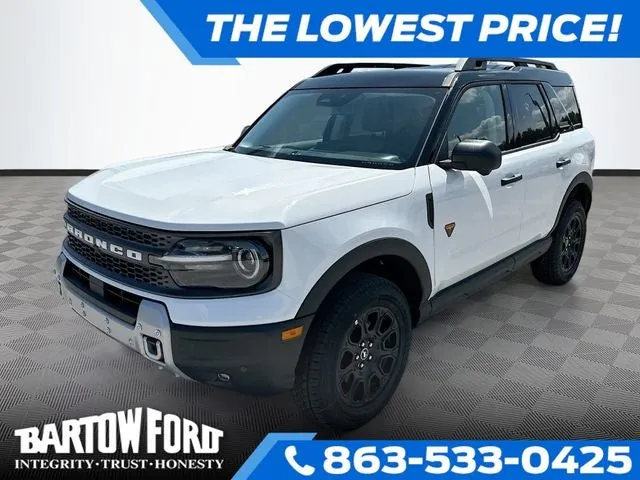2026 Ford Bronco Sport Badlands in Oxford White — front three-quarter view