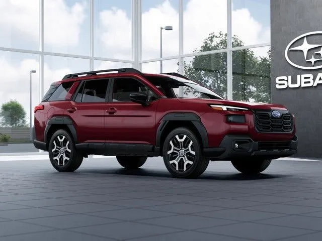 2026 Subaru OUTBACK Touring XT in Crimson Red Pearl — front three-quarter view