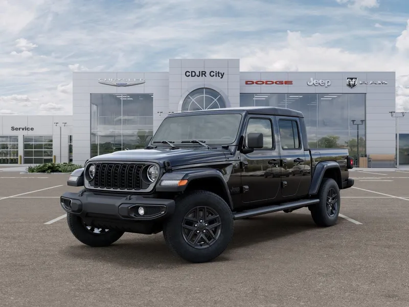 2026 Jeep Gladiator GLADIATOR SPORT S 4X4 in Black Clear-Coat Exterior Paint — front three-quarter view