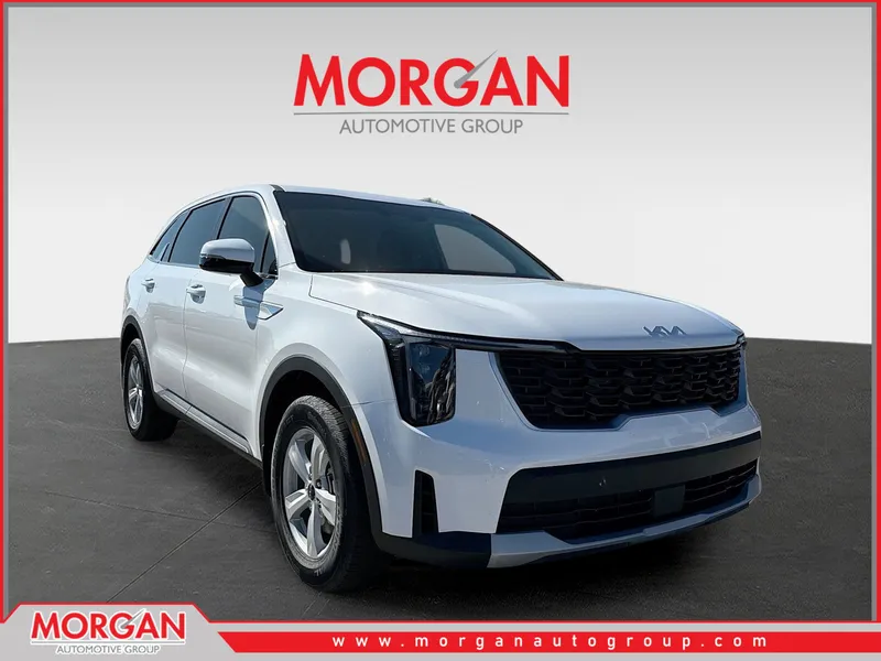 2026 Kia Sorento LX in Glacial White Pearl — front three-quarter view