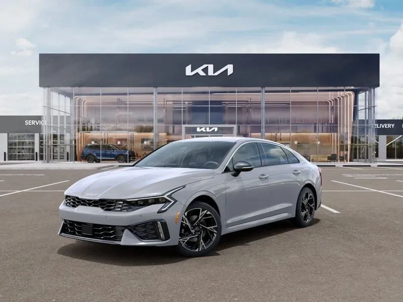 2026 Kia K5 GT-Line in Wolf Gray — front three-quarter view