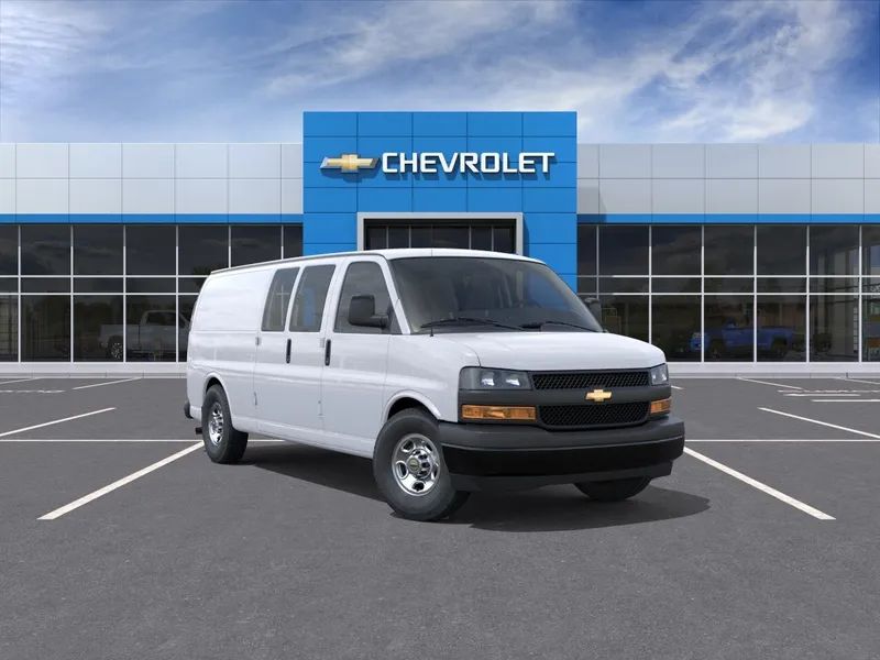 2026 Chevrolet Express Cargo WT in Summit White — front three-quarter view